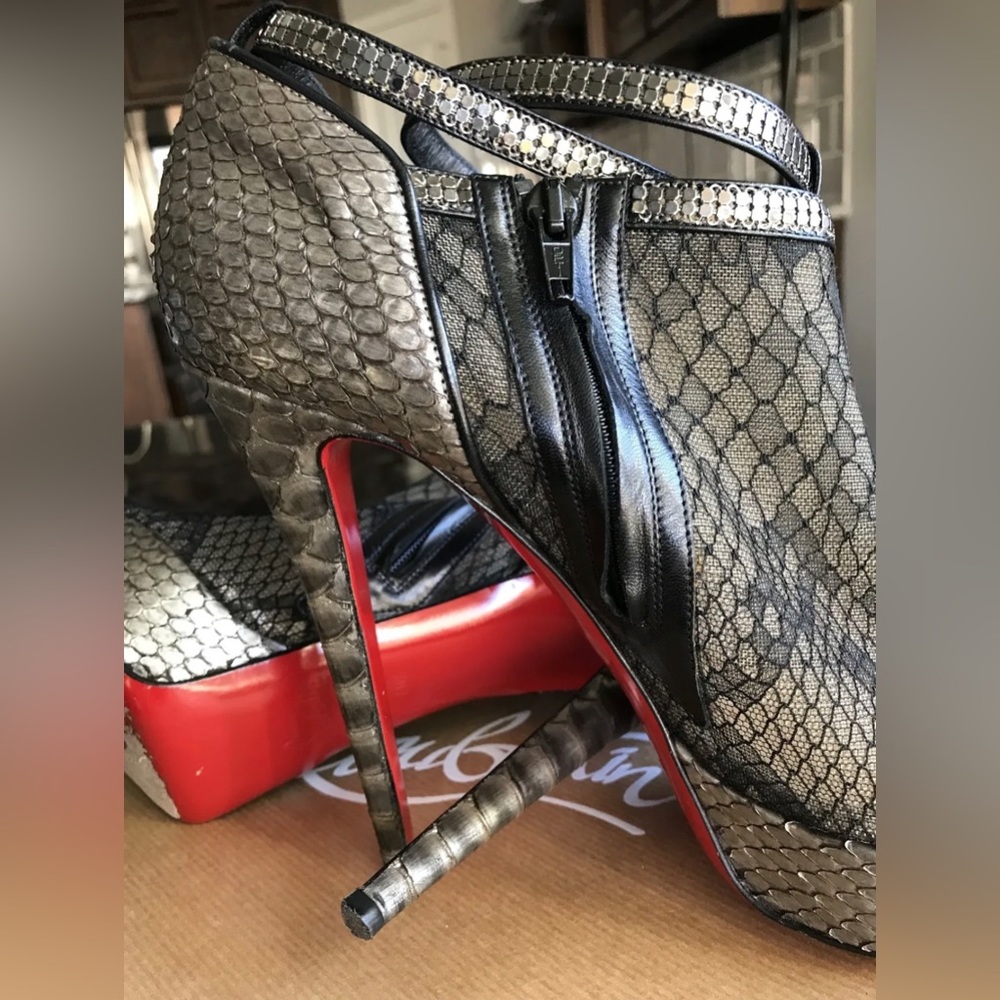 Christian Louboutin 140mm Bridget Python Lace Ank… - image 6